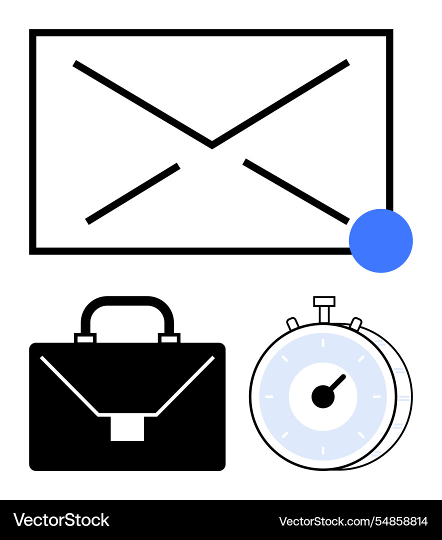 Email notification with briefcase and stopwatch Email notification with briefcase and stopwatch vector image