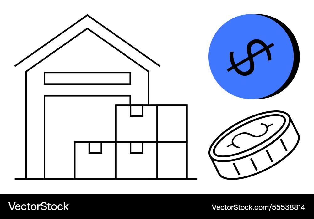 Warehouse boxes and currency efficient storage Vector Image