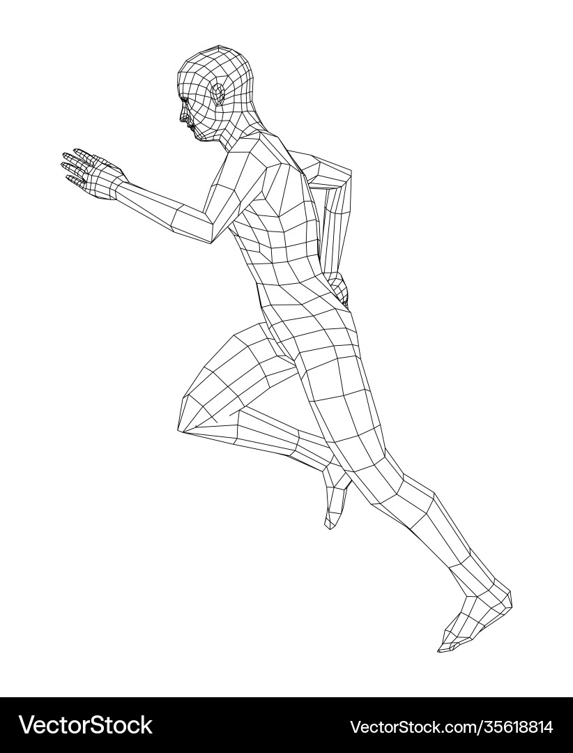Wireframe running man vector image