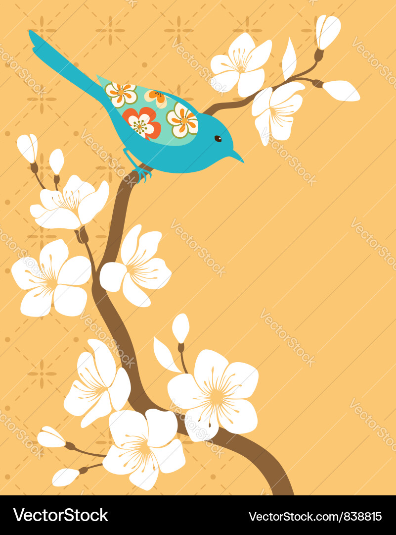 Cherry Blossom Branch with Bird vector image