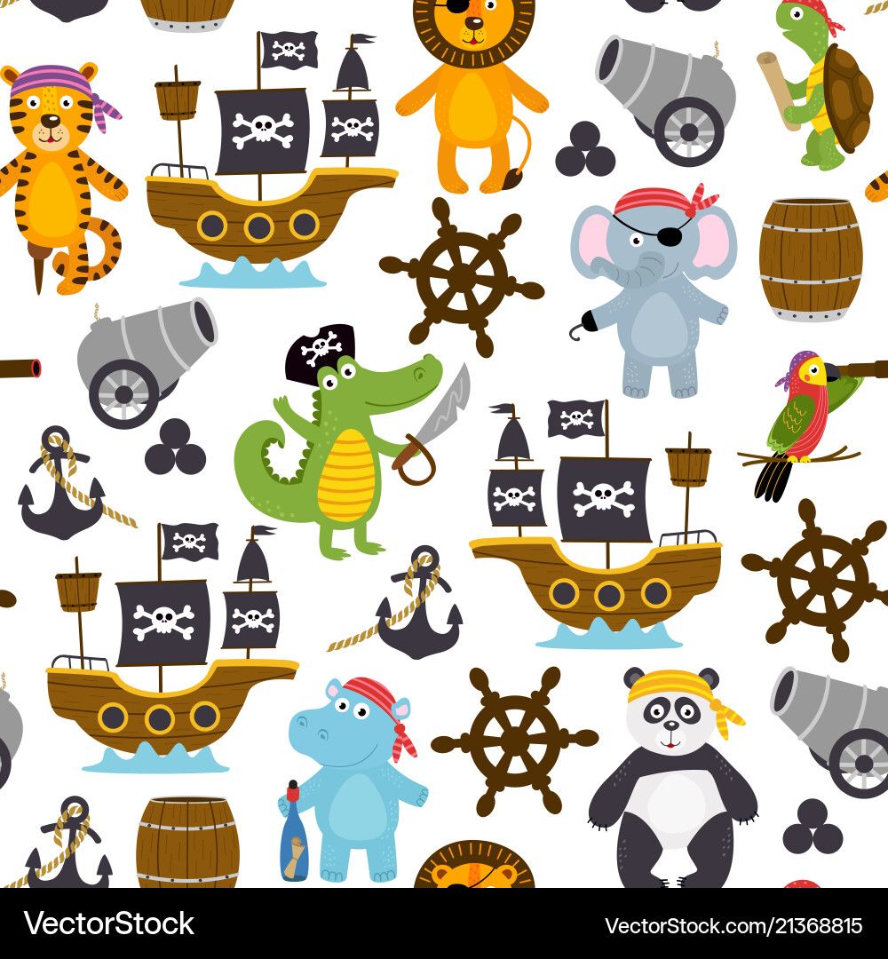 Funny Pirate Animals Seamless Pattern vector image