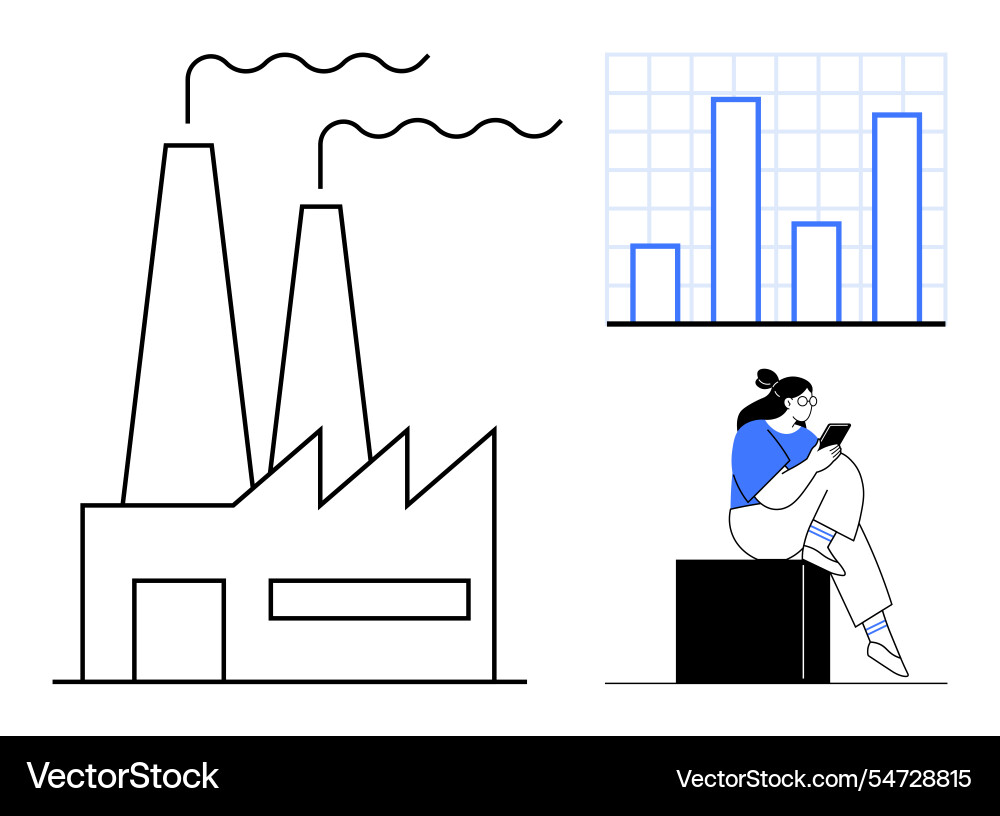 Industrial factory with bar graph analysis and Vector Image