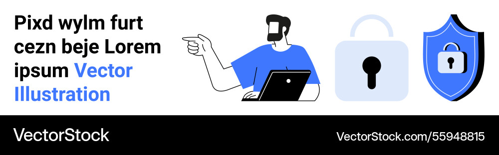 Man working on laptop with security symbols Man working on laptop with security symbols vector image