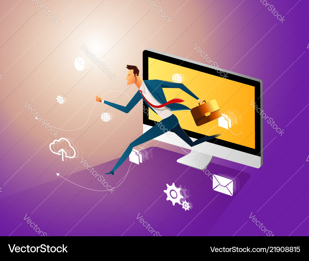 Manager jumping out of the computer starting Manager jumping out of the computer starting vector image