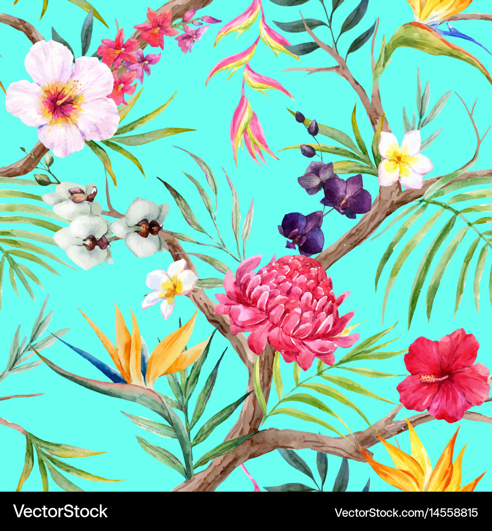 Tropical Watercolor Floral Pattern Vector Image