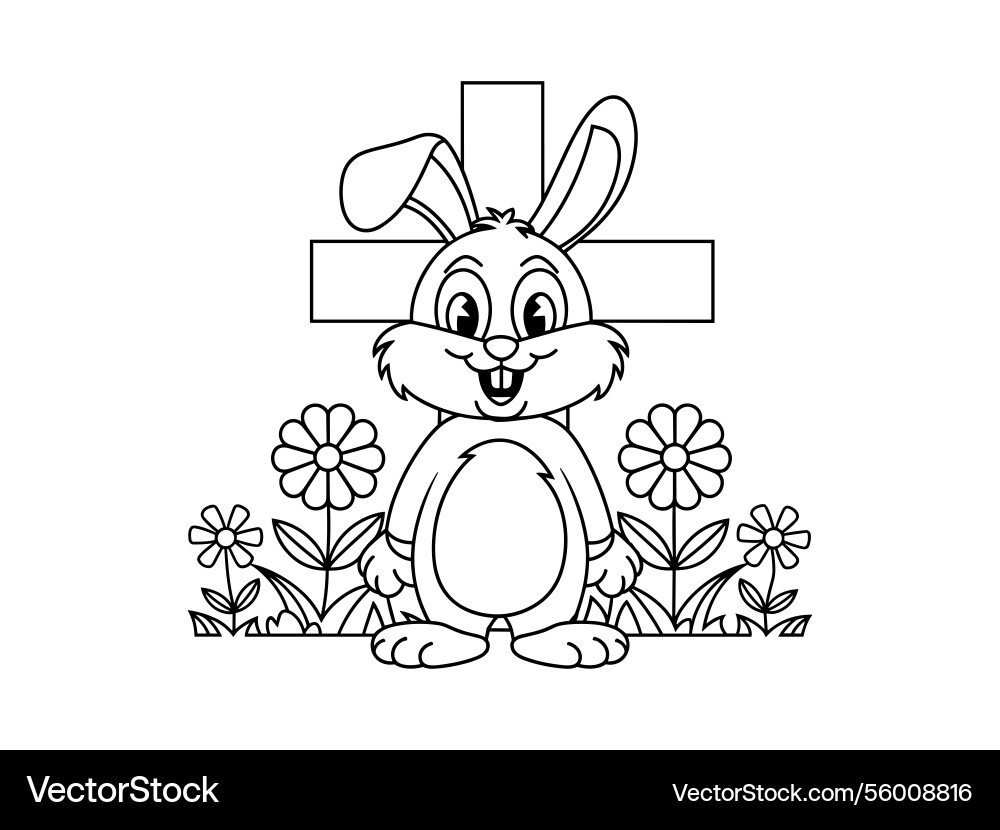 Easter bunny cross line art christian rabbit Vector Image