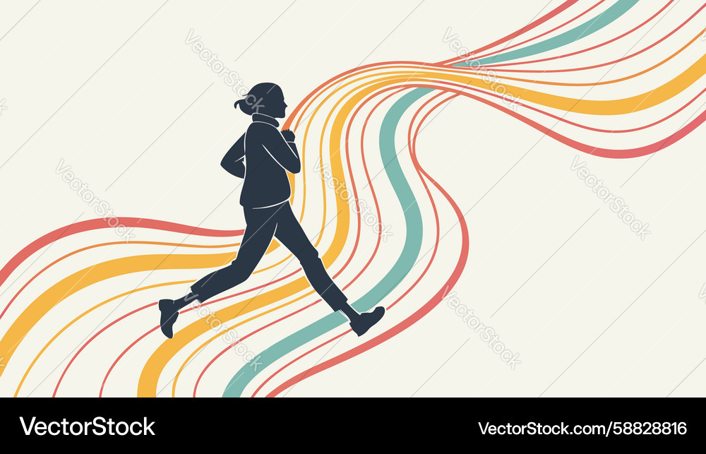 Energetic runner on abstract flowing path dynamic Vector Image