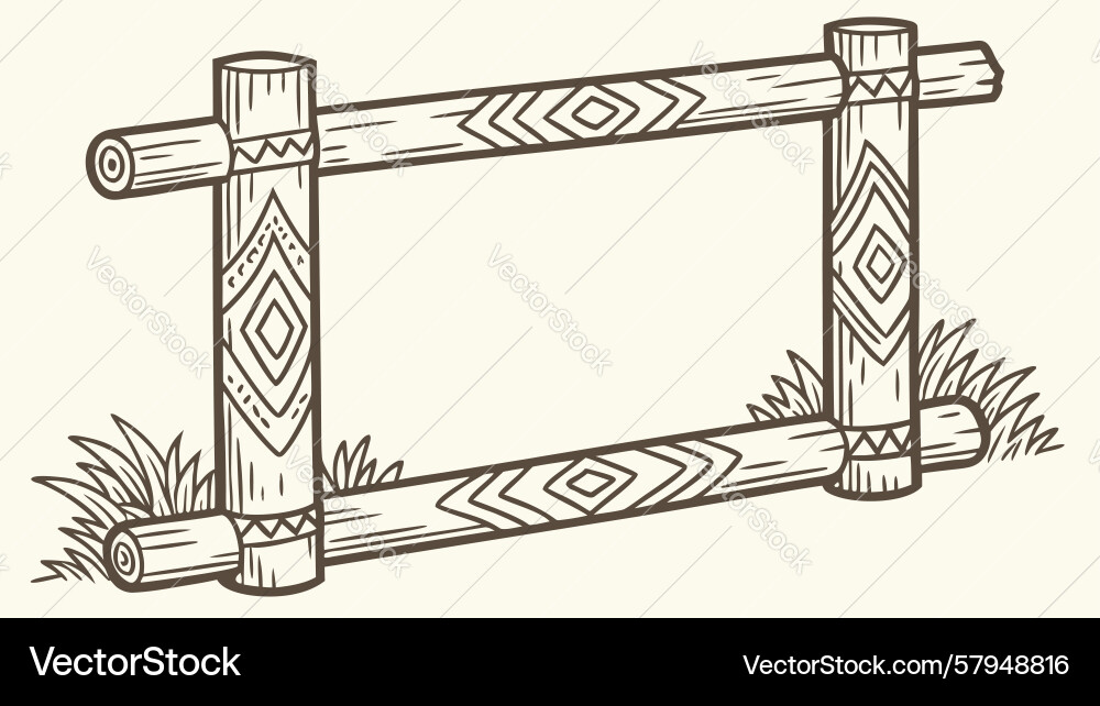 Rustic Wooden Frame with Geometric Patterns Vector Image