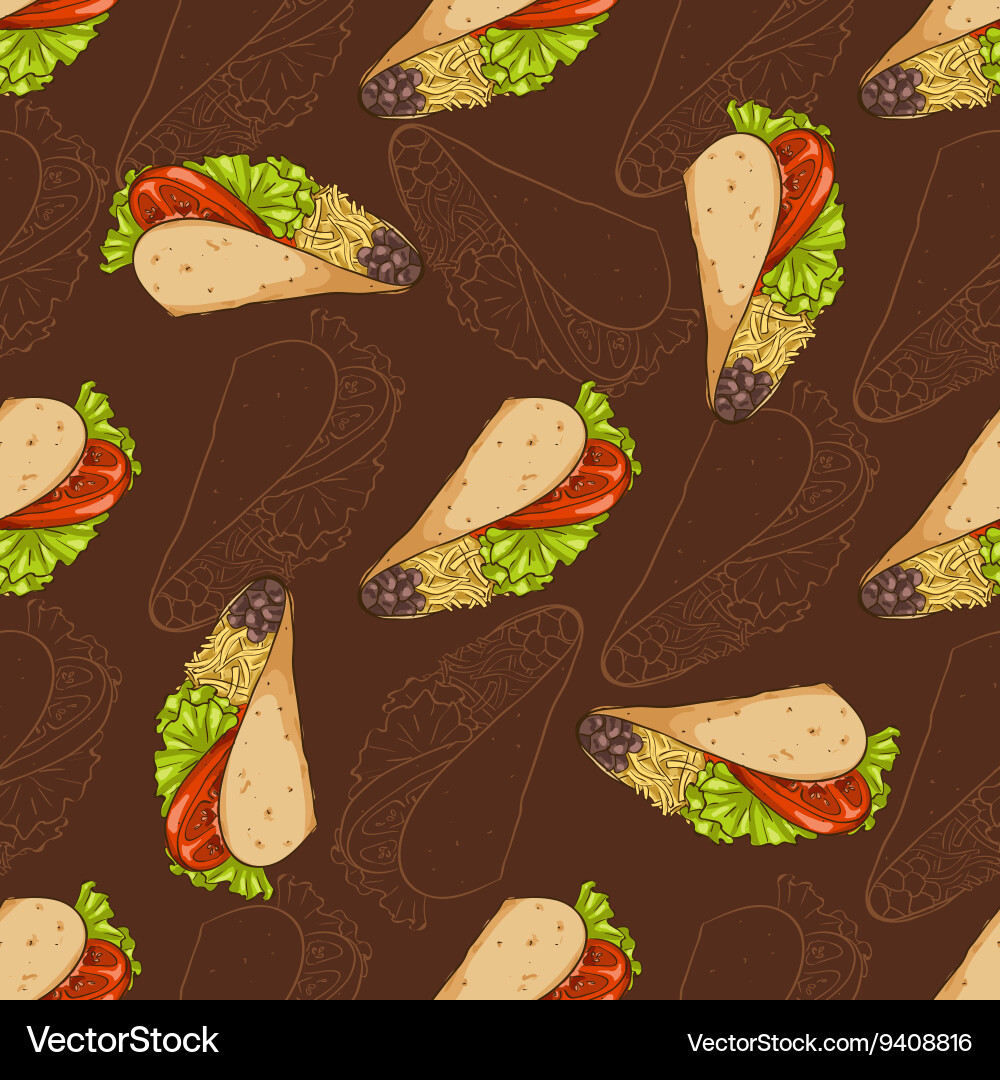 Seamless pattern scetch and color taco vector image