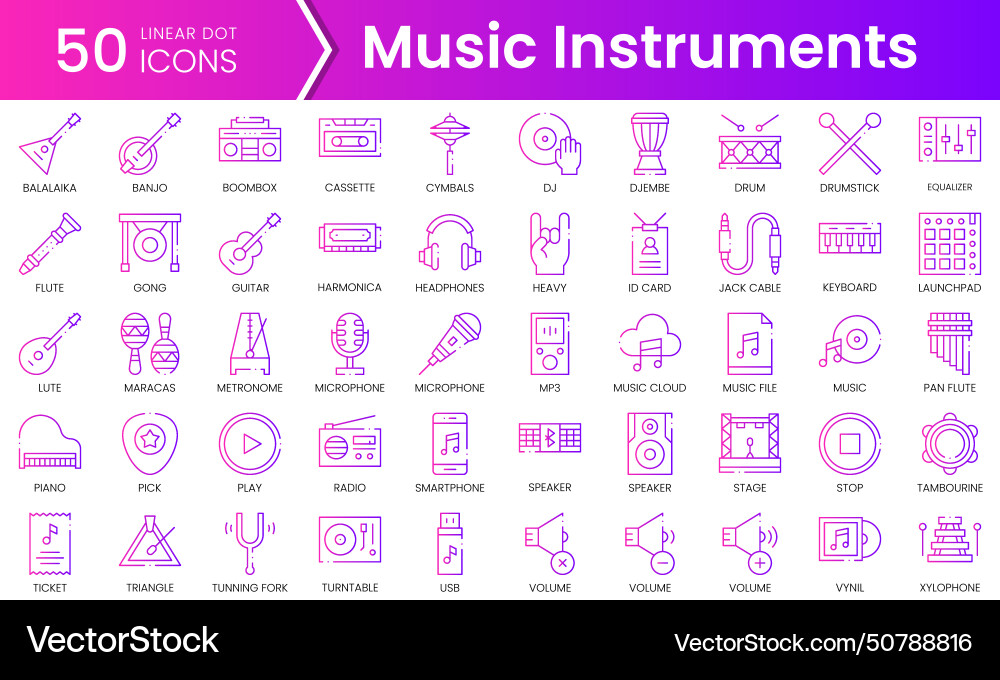 Set of music icons gradient style icon bundle Set of music icons gradient style icon bundle vector image