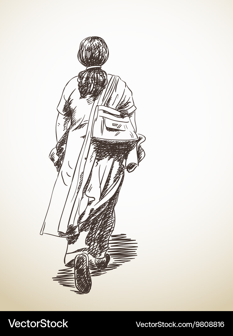 Sketch walking woman hand drawn Vector Image