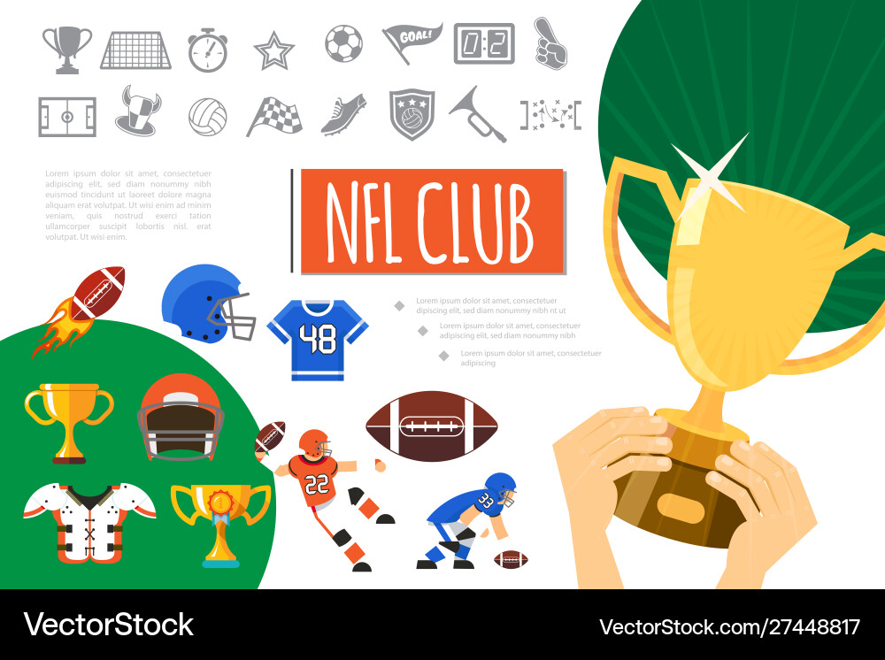 Flat american football elements composition Vector Image