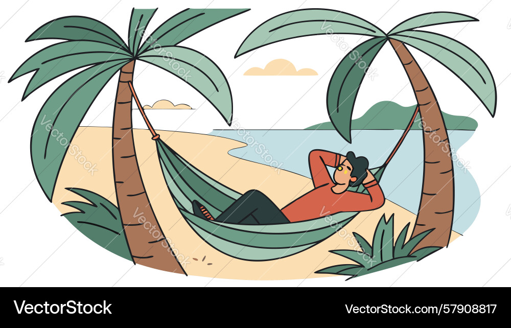 Relaxing in a hammock under palm trees design Vector Image
