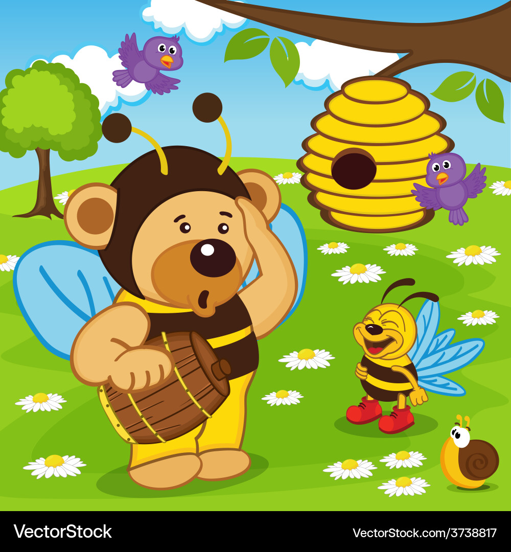 Teddy Bear Bee Honey Hunt Vector Image