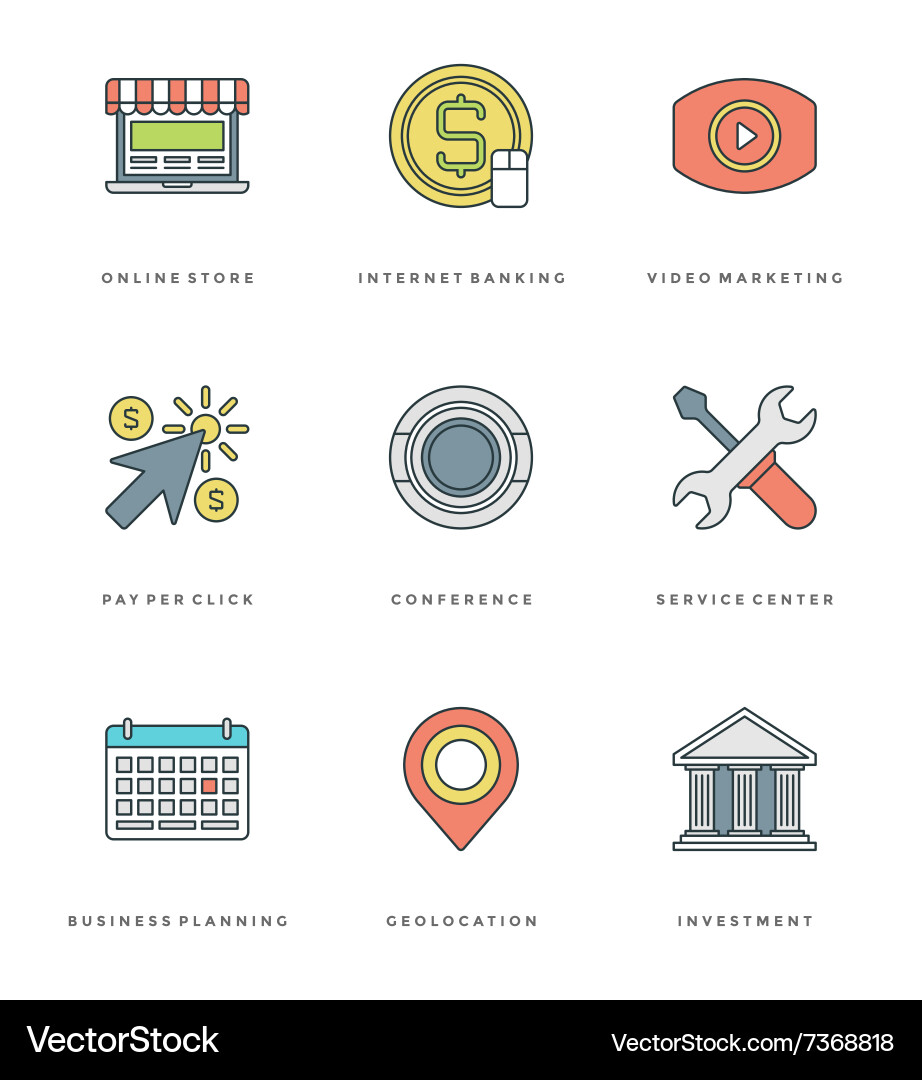 Flat line simple icons set thin linear stroke vector image
