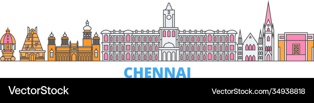Indien chennai line cityscape flat travel Indien chennai line cityscape flat travel vektorbild