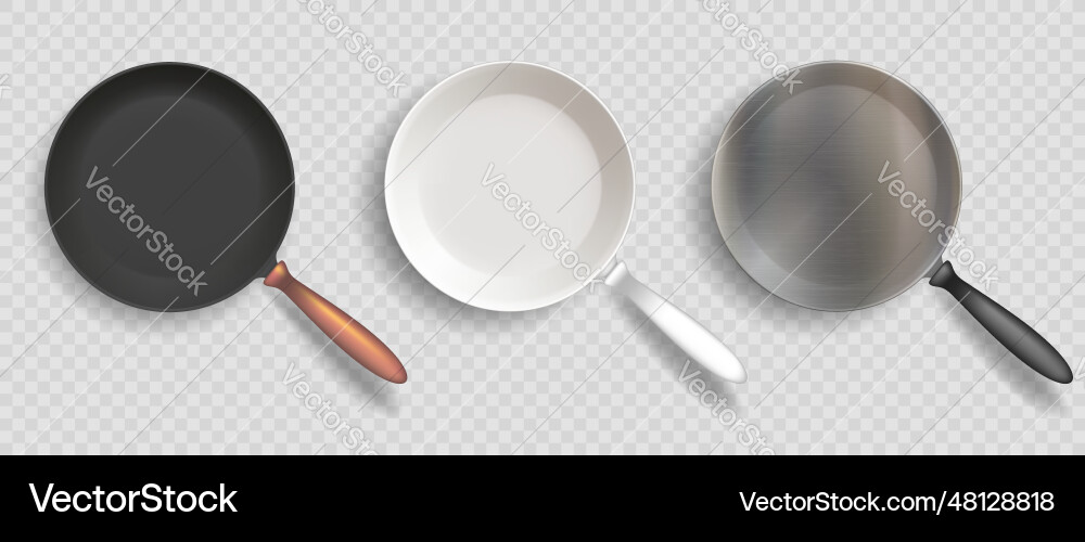 Multiple Empty Frying Pans - Top View Vector Image