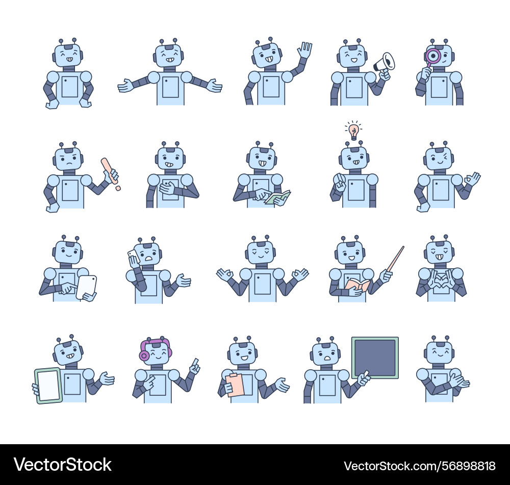 Robot guide character set Robot guide character set vector image