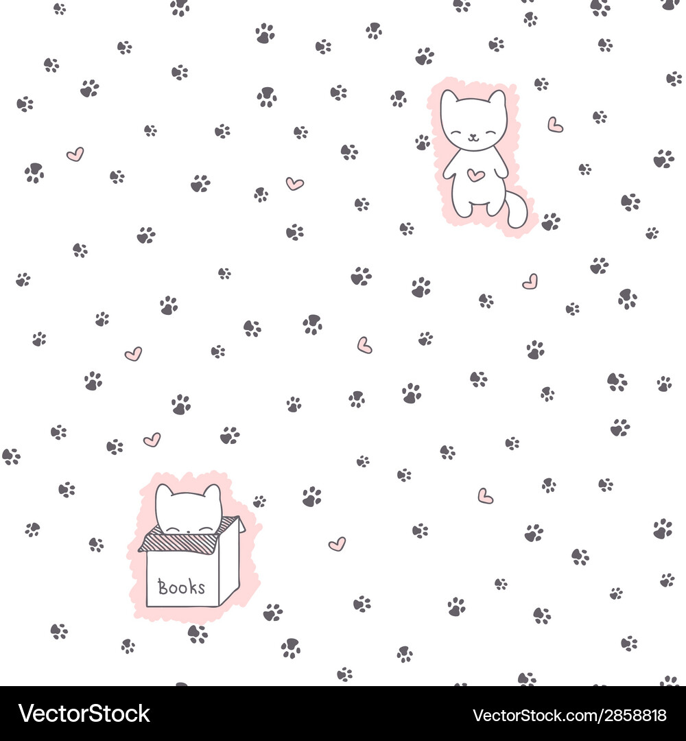 Seamless pattern with cats and footprint Vector Image