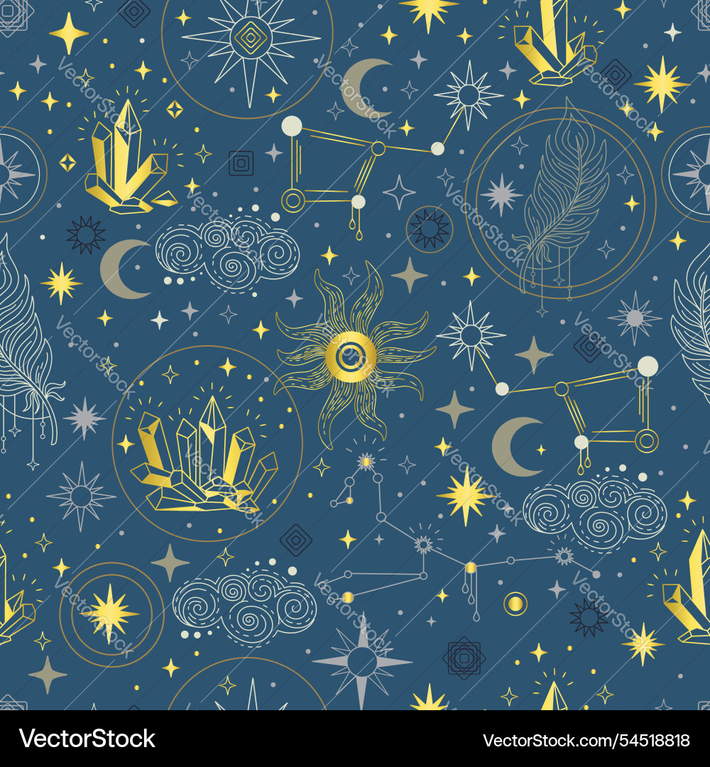 Trendy linear celestial seamless pattern Trendy linear celestial seamless pattern vector image