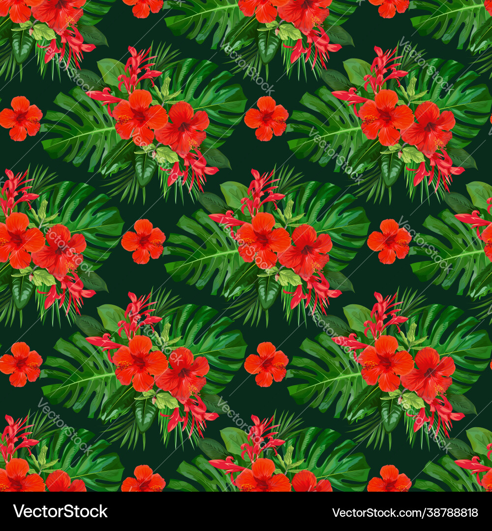 Tropical seamless pattern with red flowers Tropical seamless pattern with red flowers vector image