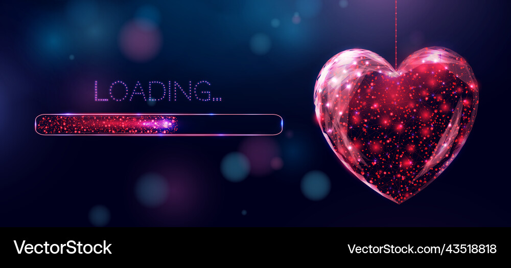 Wireframe red heart and loading bar low poly Wireframe red heart and loading bar low poly vector image