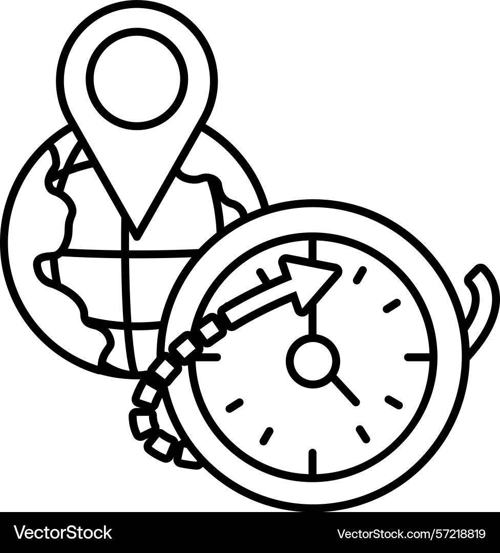 Clock and a globe with arrow pointing Clock and a globe with arrow pointing Vector Image