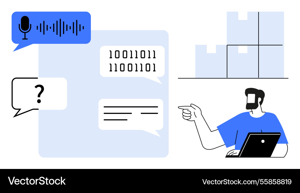 Communication and data exchange with voice-to-text Vector Image