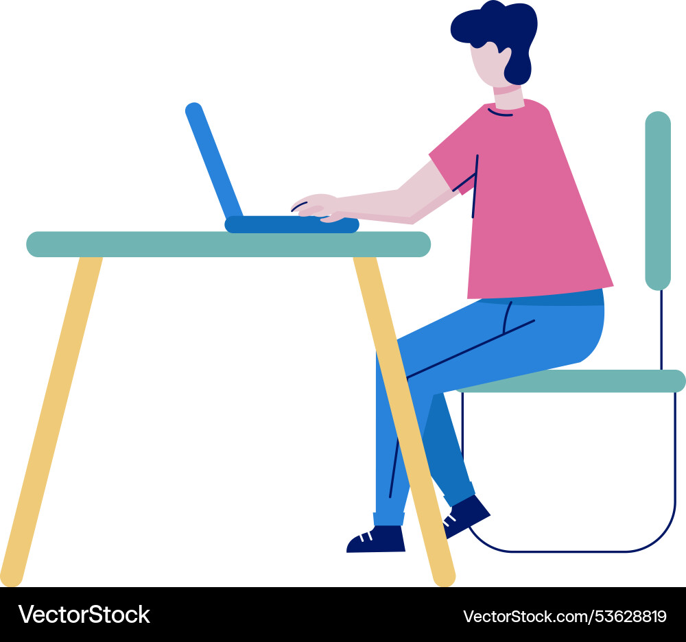 Man work on laptop table computer icon vector image