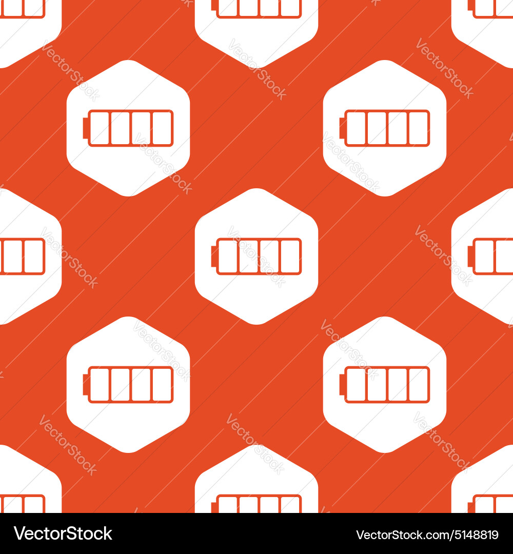 Orange hexagon empty battery pattern vector image
