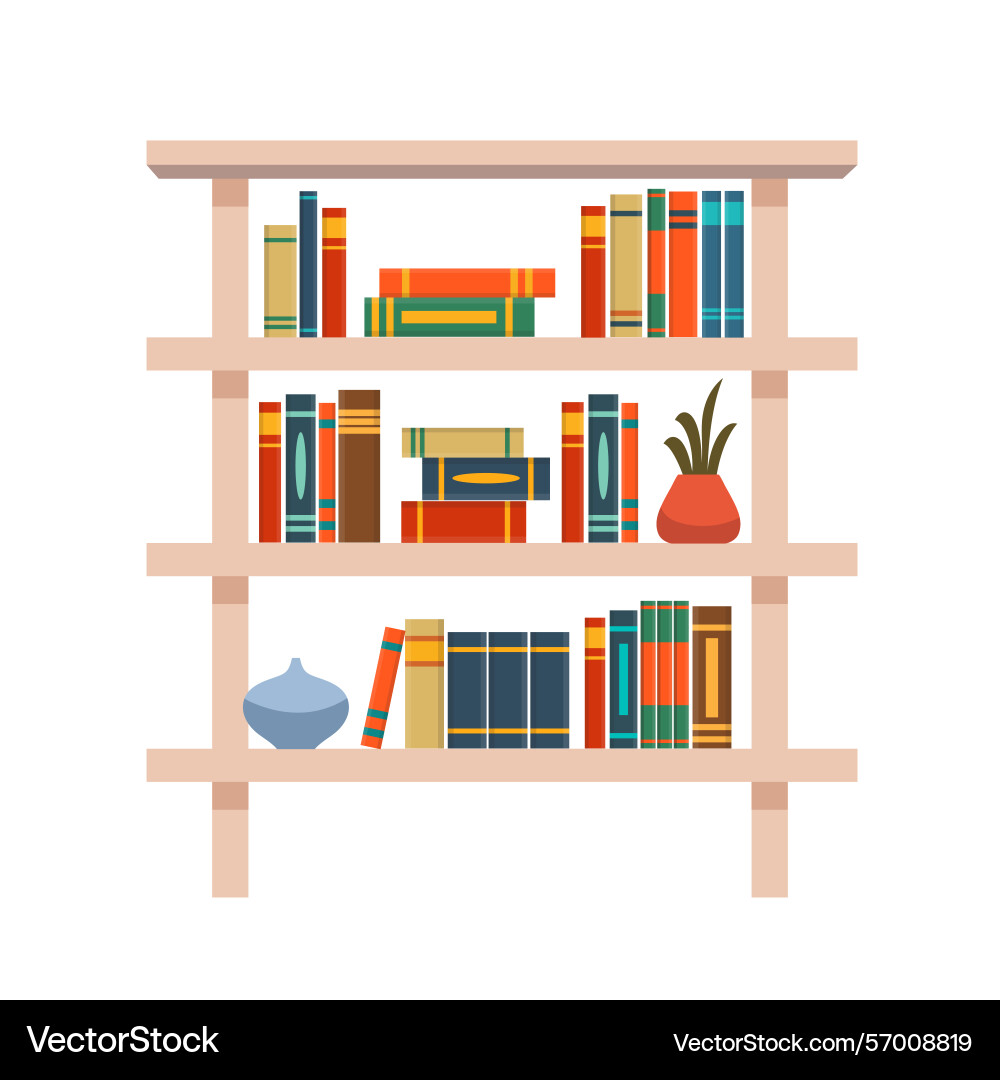 Shelf with various books isolated Shelf with various books isolated Vector Image