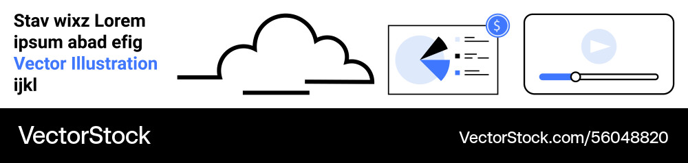 Cloud with analytics dashboard and video player Cloud with analytics dashboard and video player vector image