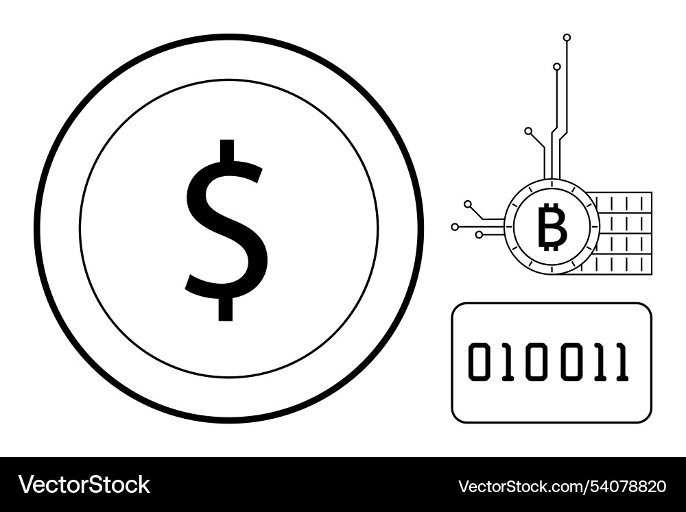 Dollar bitcoin binary code symbols in digital Dollar bitcoin binary code symbols in digital vector image