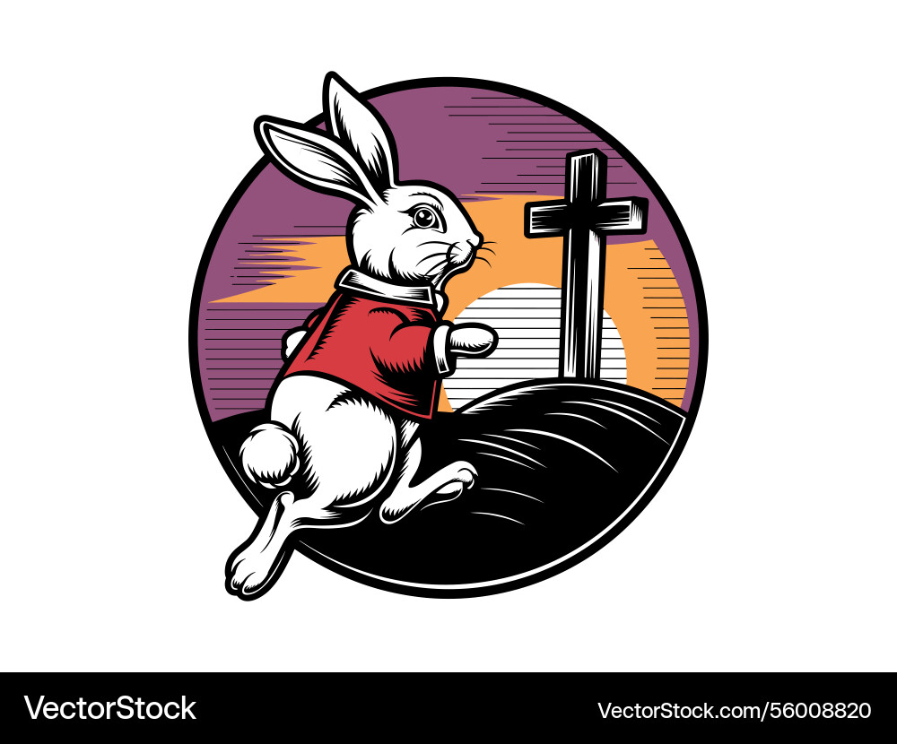Easter bunny cross line art christian rabbit Vector Image