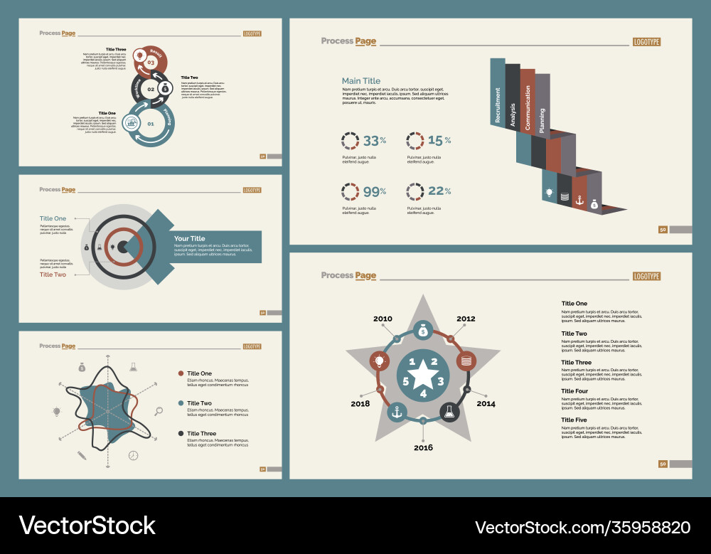 Fünf Business Slide Vorlagen Set Vektorbild
