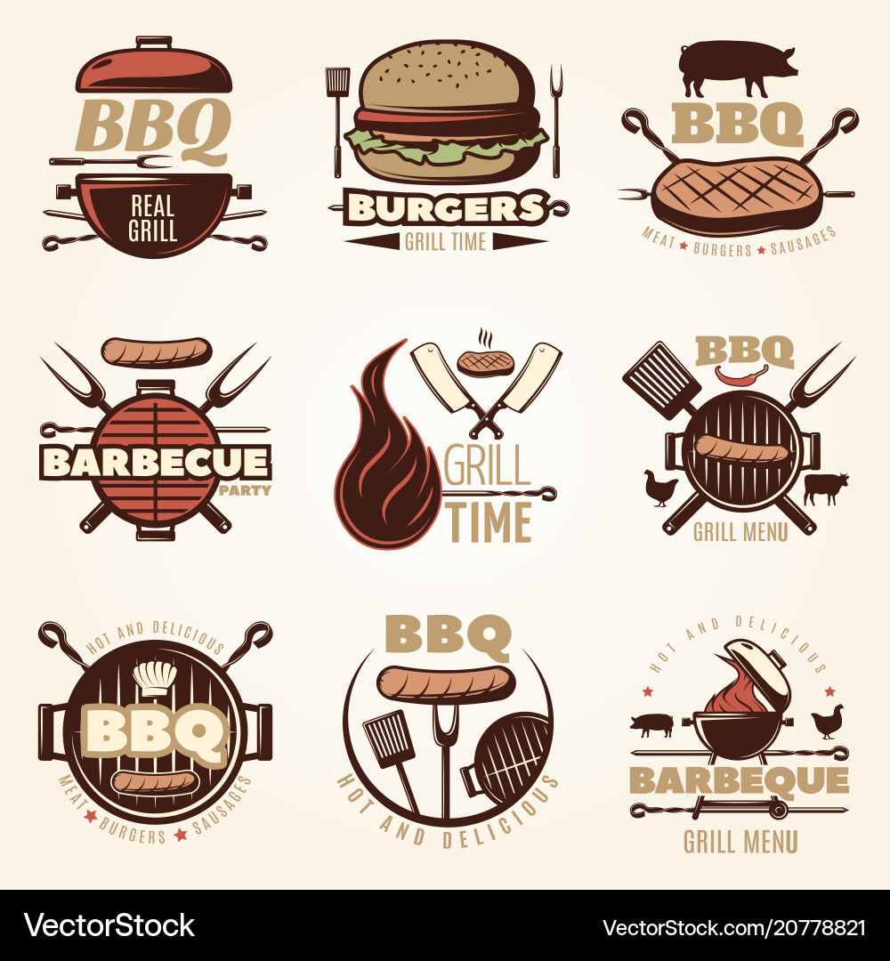 Barbecue Emblems & Icons Set Vector Image