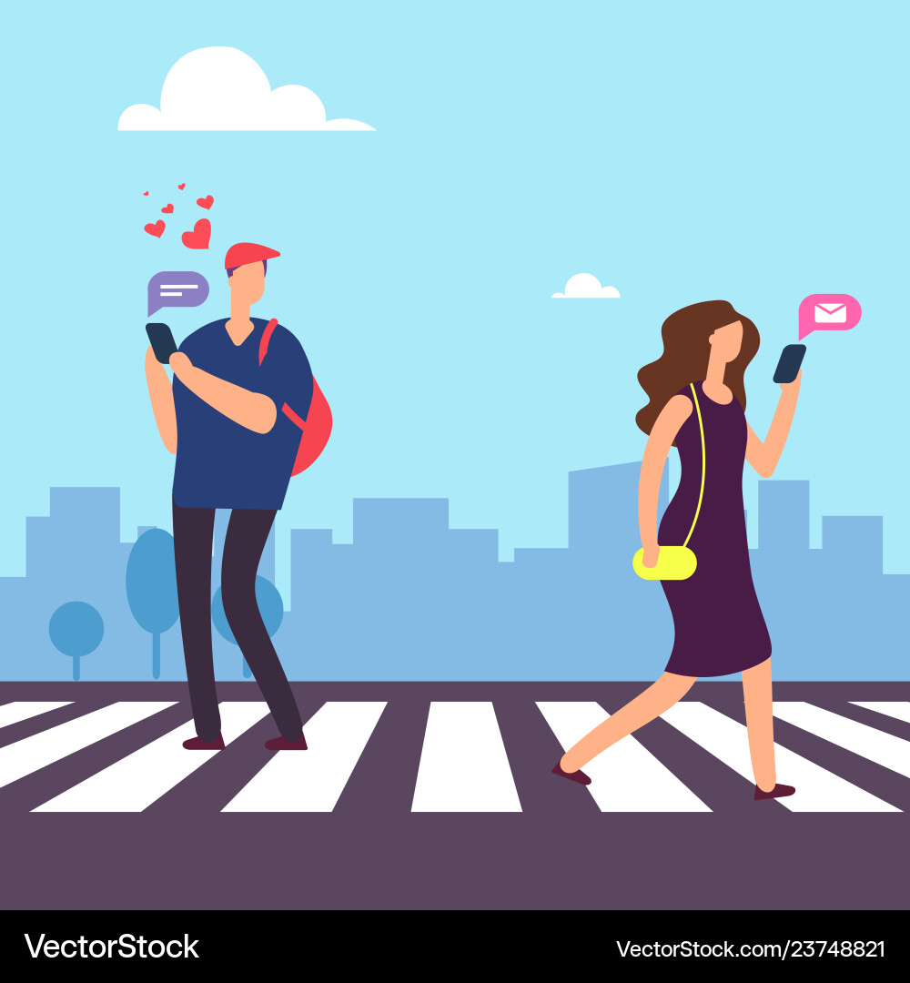 Cartoon man falls in love woman on crosswalk Cartoon man falls in love woman on crosswalk vector image