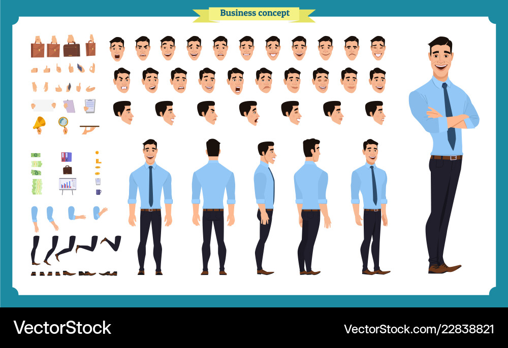 Front side back view animated character Front side back view animated character vector image