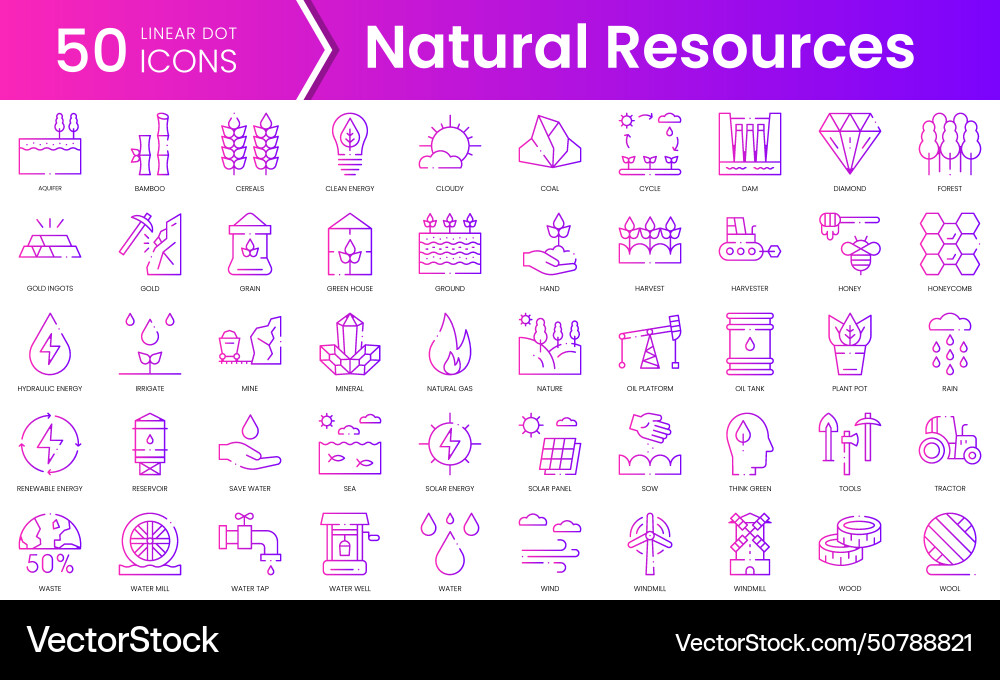Set of natural resources icons gradient style Set of natural resources icons gradient style vector image