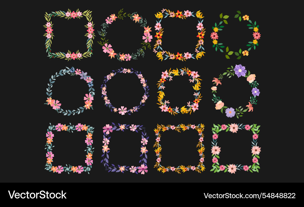 A collection of decorative floral frames in Vector Image