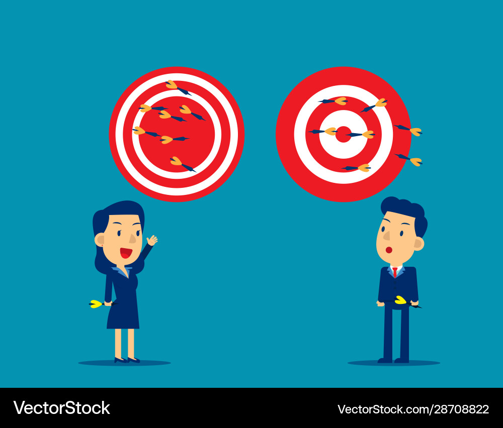 Business person throwing darts at dart board Business person throwing darts at dart board vector image
