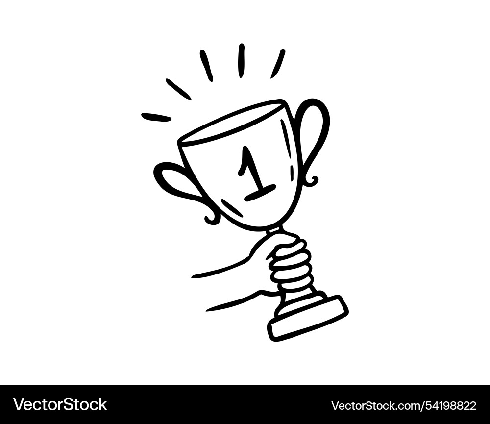 Doodle Hand hält Champions Cup Cartoon Doodle Hand hält Champions Cup Cartoon vektorbild