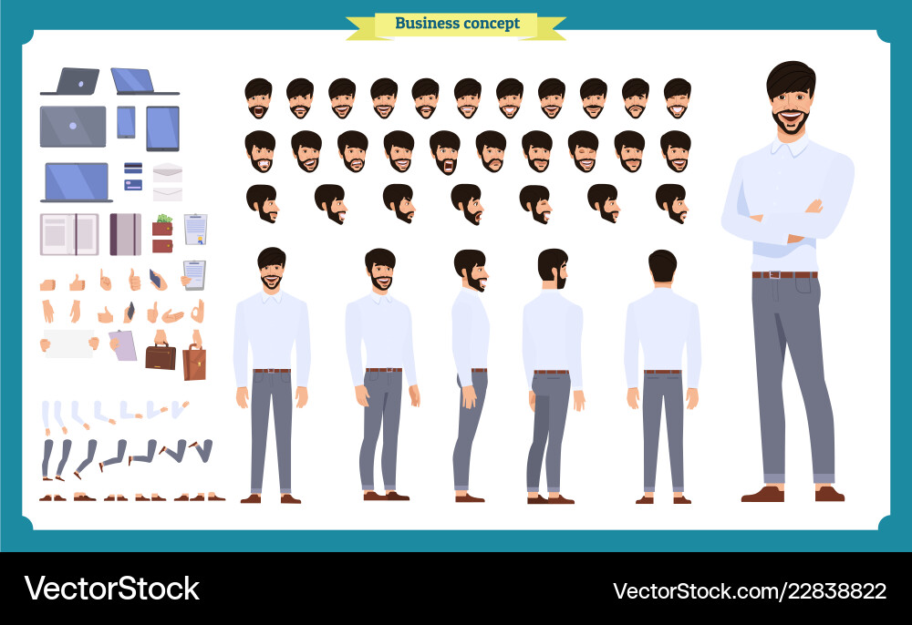 Front side back view animated character Front side back view animated character vector image