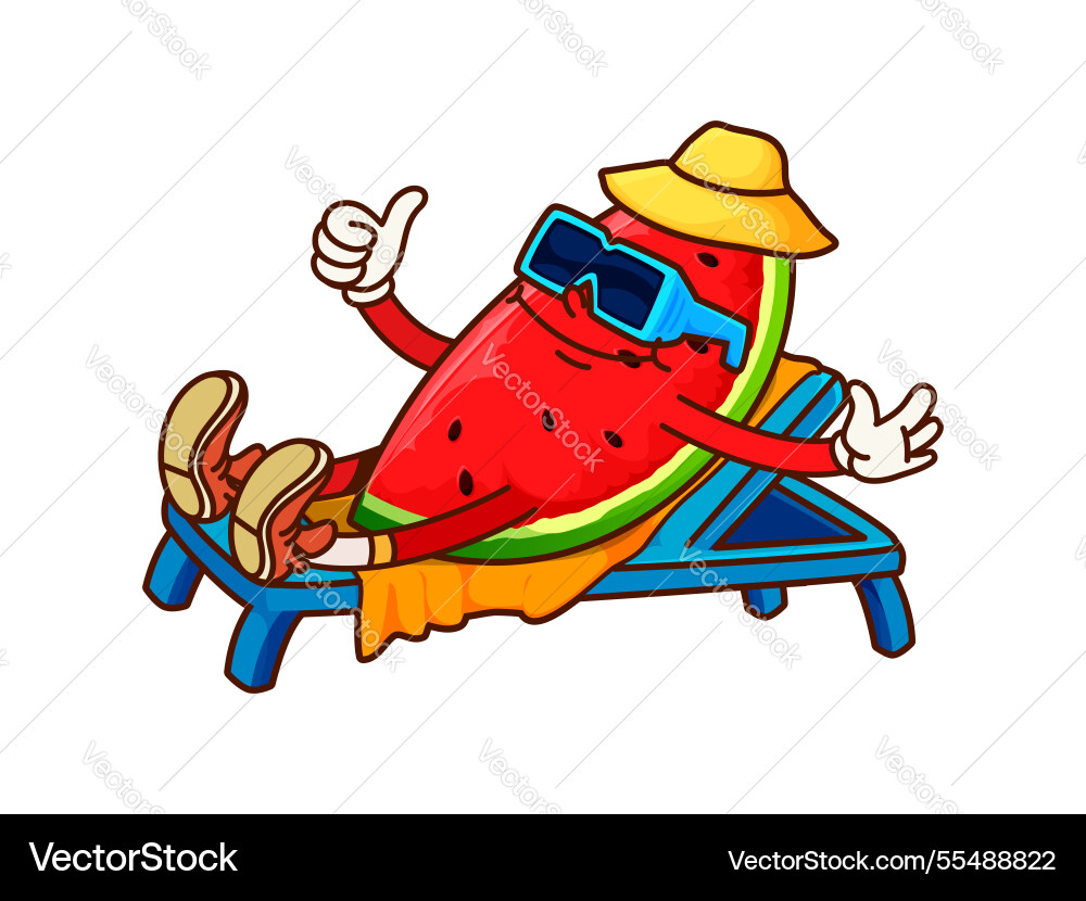 Grooviger Wassermelone-Charakter auf Liegestuhl Grooviger Wassermelone-Charakter auf Liegestuhl vektorbild