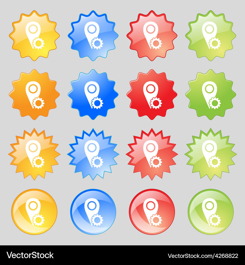 Map pointer setting icon sign big set of 16 Vector Image