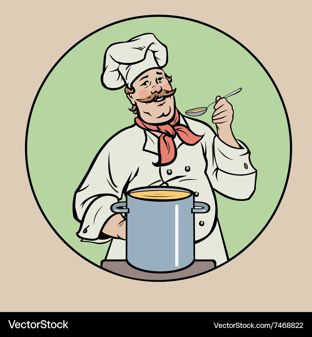 Smiling chef with soup Vector Image