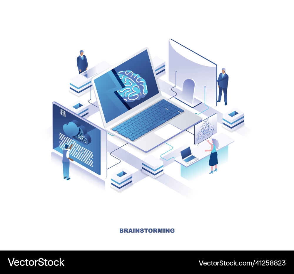 Brainstorming isometric landing page concept vector image