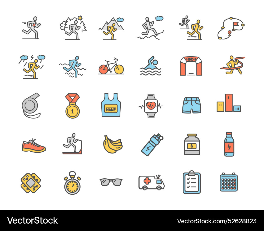 Marathon element color thin line icon set Marathon element color thin line icon set vector image