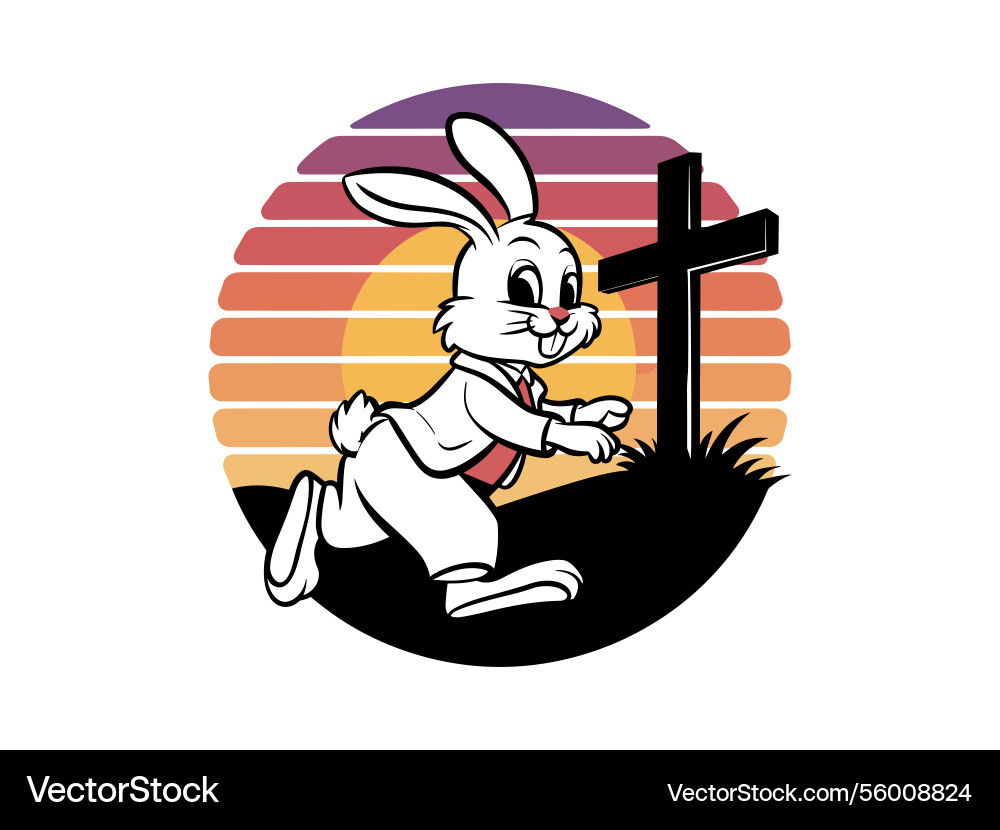 Easter bunny cross line art christian rabbit Vector Image
