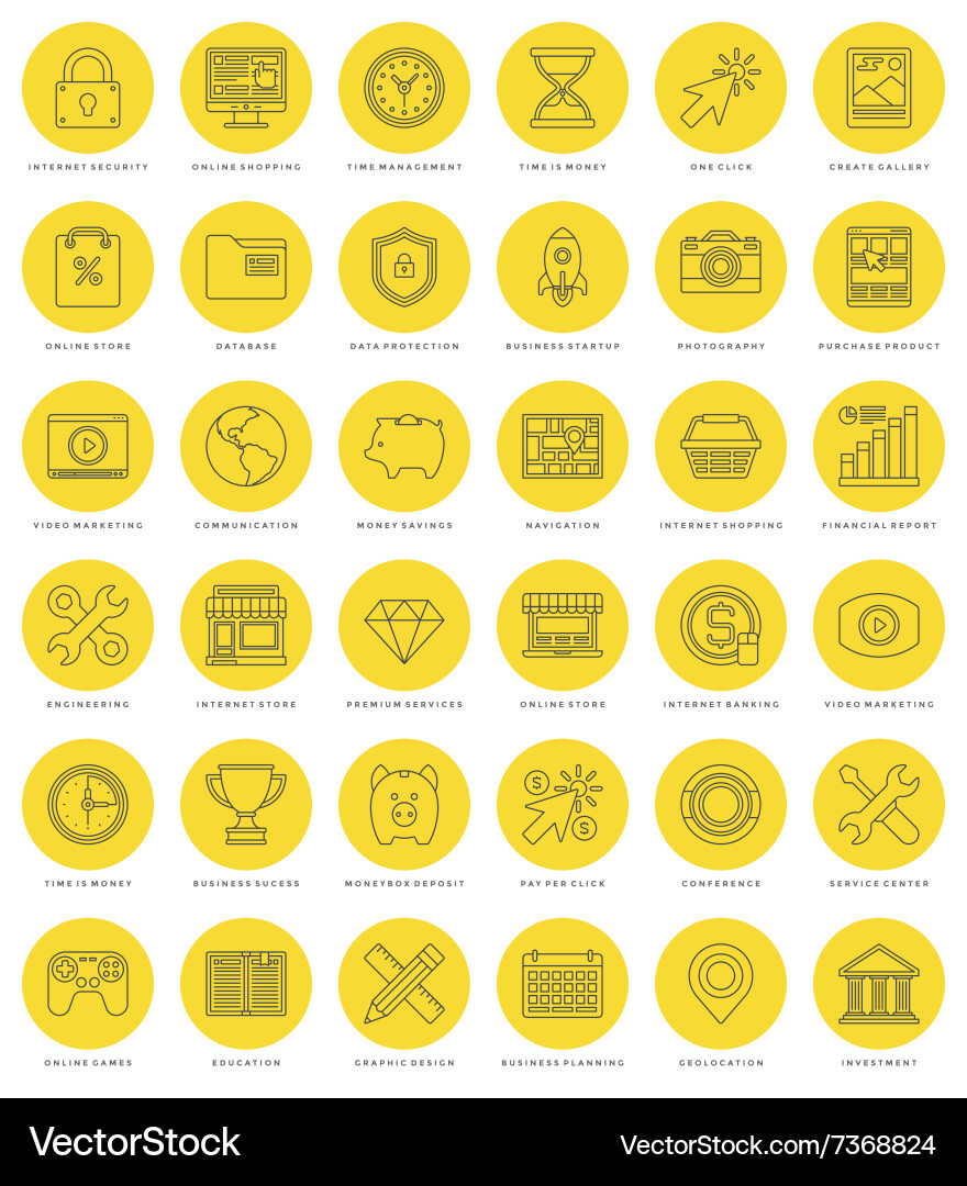 Flat line simple icons set thin linear stroke vector image